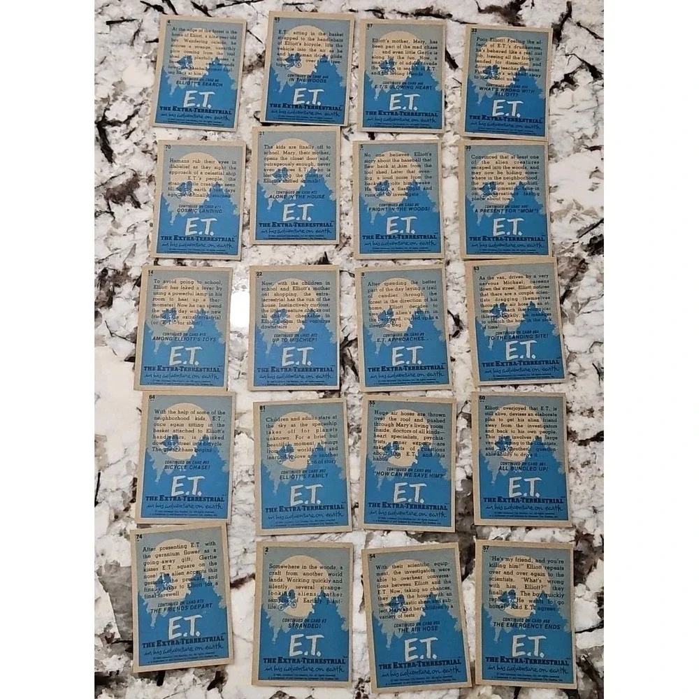 E.T. movie cards (vintage TOPPS, 1982) LOT OF 65 -Drew Barrymore, Spielberg etc.